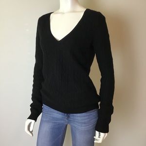 Aqua Cashmere,  black cashmere V neck sweater , M